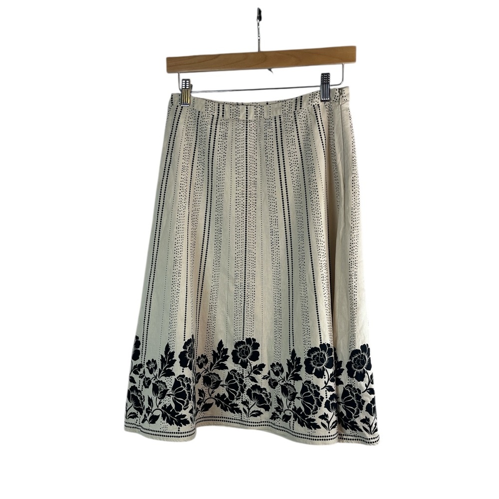 Willi Smith Linen Blend Midi Skirt Whimsy Floral Cottagecore Size 6